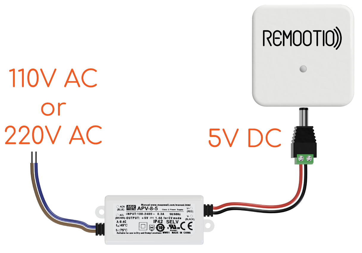 Adaptateur d'alimentation filaire pour Remootio 2 (230V/110V CA (AC) vers 5V CC (DC))